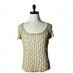 ISDA & CO Beige Crochet Knit Short Sleeve Top‎ Size S Boho Coastal Sustainable